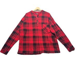 VTG 90s GAP Plaid Henley Pocket Oversized Longsleeve T-Shirt Medium Grunge Skate